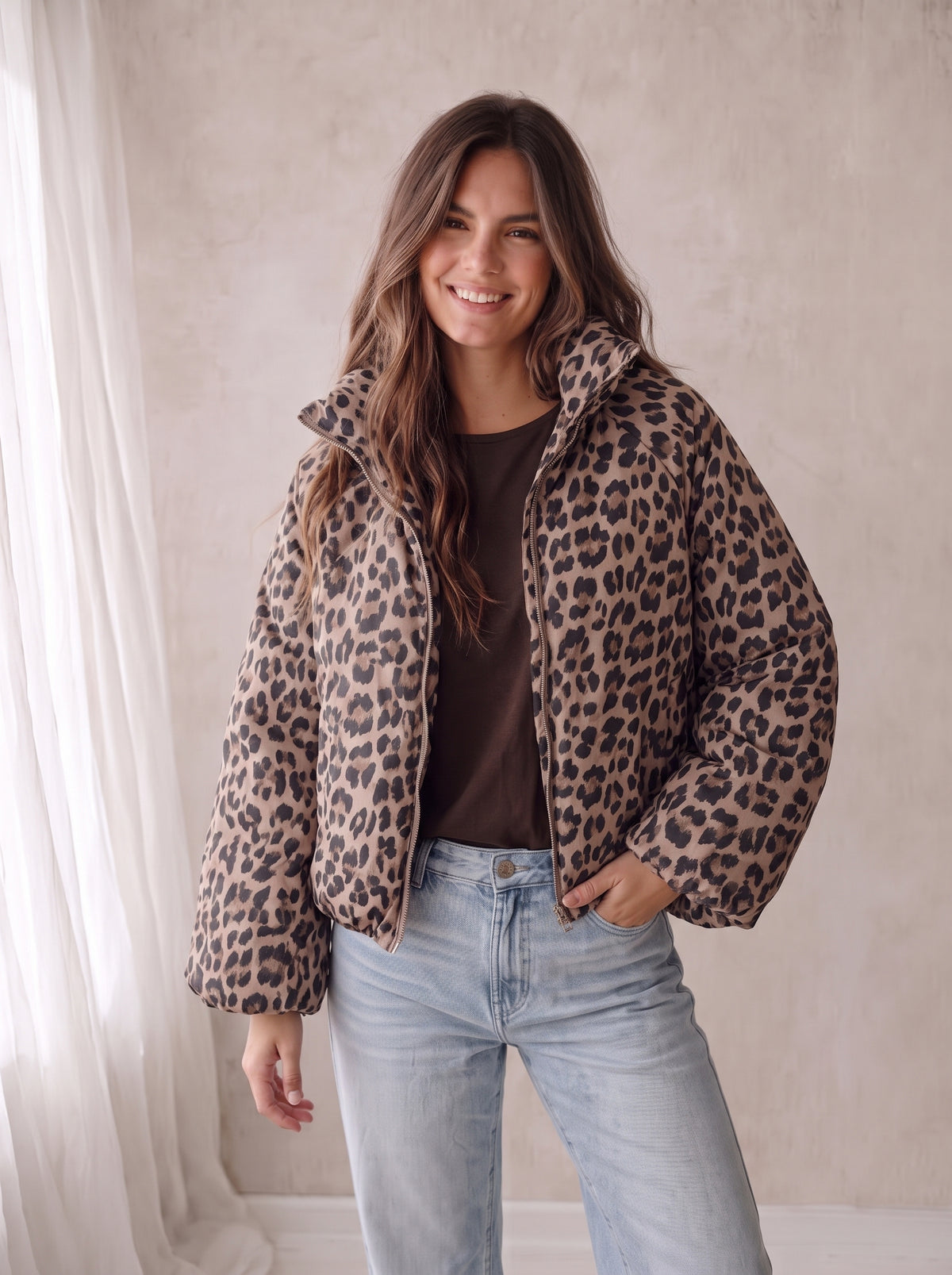 Pip Leopard Coat - Light Brown